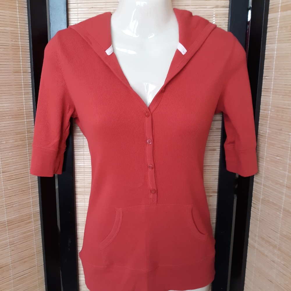 Y2K Sonoma ribbed hoodie shirt half sleeve EUC